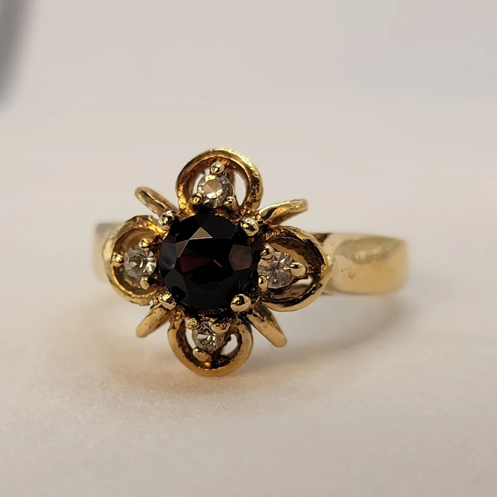 Vintage DAC Garnet Gold Plated Simulated January Birthstone Ring Size 9.5
